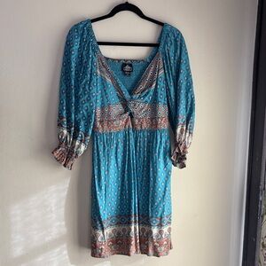 Angie Teal and Orange Patterned Dress